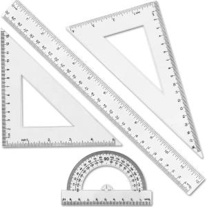 Clear Math Geometry Tool Set,12 Inch Ruler 4 PCS for Measuring and Drafting, Transparent Plastic Straight Ruler, Triangle Rulers, Protractor for Student School Office Supplies, Imperial Metric