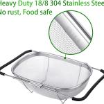 Tiawudi 6-Quart Large Over The Sink Colander, Heavy Duty 40% Thicker 18/8 Stainless Steel Fine Mesh Strainer Basket with Expandable Rubber Grip Handles - Strain, Drain, Rinse Fruits, Vegetables