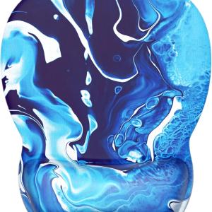 MROCO Ergonomic Mouse P with Gel Wrist Rest, Comfortable Mousep with Smooth Wrist Support Surface and Non-Slip PU Base for Pain Relief, Computer, Laptop, Office & Home, 9.4 x 8.1 in, Blue Waves