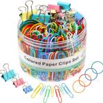 300 Pcs Binder Clips, Rubber Bands, Office Set, Paper Clips, School & Teacher Supplies for Office Desk Essentials (Assorted Sizes)