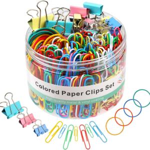 300 Pcs Binder Clips, Rubber Bands, Office Set, Paper Clips, School & Teacher Supplies for Office Desk Essentials (Assorted Sizes)