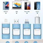 MFi Certified 256GB iPhone Flash Drive, Photo Stick Memory Stick for iPhone iP, USB Thumb Drive for Photos Videos Transfer & Backup, External Storage Compatible for iPhone/Android/PC/Mac (Blue)