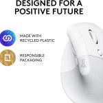 Logitech Lift Vertical Ergonomic Mouse, Wireless, Bluetooth or Logi Bolt USB Receiver, Quiet clicks, 4 Buttons, Compatible with Windows/macOS/iPOS, Laptop, PC - Off White