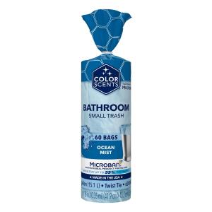 Color Scents Small Trash Bags - 4 Gallon, 60 Bags (1 Pack of 60 Count), Twist Tie - Light Blue in Ocean Mist Scent with Microban