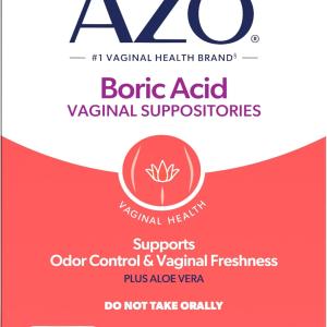 AZO® Boric Acid Vaginal Suppositories, Helps Support Odor Control and Intimate Health with Clinically Studied Boric Acid, Non-GMO, 30 Count