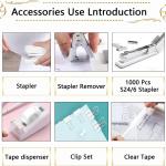 Office Supplies,Desk Accessories, Stapler and Tape Dispenser Set for Women with Stapler, Tape Dispenser, Staple Remover, Staples, Clips, Scissor and Tabs,Gift for Students, Coworkers
