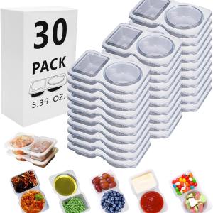 30 Sets Reusable Snack Containers Double Compartment Snackle Box Container with Lids - Leak-Proof BPA-Free Food Storage, Condiments Portion Control Dip Cups for Kids School Lunches, Meal Prep, Takeout