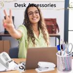 Office Supplies,Desk Accessories, Stapler and Tape Dispenser Set for Women with Stapler, Tape Dispenser, Staple Remover, Staples, Clips, Scissor and Tabs,Gift for Students, Coworkers