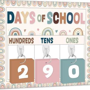 Boho Bulletin Board Decorations Back to School Days of School Posters for Classroom Calendar Bulletin Board Wall Decor with Number Cards for Preschool Kindergarten Kids Student Teacher School Supplies