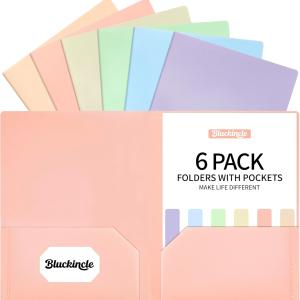 Folders with Pockets, 2 Pocket Plastic Folder with Pockets for School Colored File Folder for Documents Letter Size with Business Card Slot Back to School Office Teacher Supplies(6 Pack Pastel Colors)