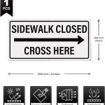 Sidewalk Closed Cross Here Sign with Right Arrow 12 x 24 Inch Reflective Aluminum Traffic Signs Rust-Free Safety Ro Signs for Construction and Pedestrian Protection