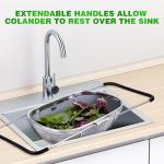 Tiawudi 6-Quart Large Over The Sink Colander, Heavy Duty 40% Thicker 18/8 Stainless Steel Fine Mesh Strainer Basket with Expandable Rubber Grip Handles - Strain, Drain, Rinse Fruits, Vegetables
