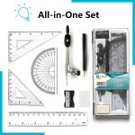 8 PCS Math Geometry Set - Including Protractor, Triangle Rulers, Straight Ruler Geometry Math Ruler Transparent Ruler Measuring Tool for School Office Home Supplies