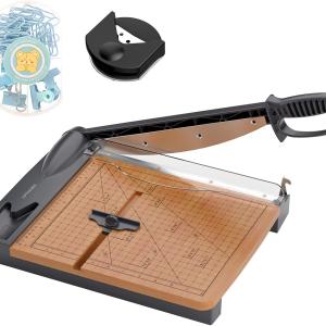 12'' Wood Guillotine Paper Cutter, Heavy Duty Wood Base Paper Trimmer with 32 Sheets Capacity Paper Cutting Board for Classroom, Crafting, Cardstock, Art Projects