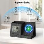 TopMe Wireless Charger with Pen Remote Holder, Multi-Functional Leather Nightstand Organizer Fast Charging Station, Digital Thermometer and Humidity Gauge, Desktop Storage (Black Carbon Fiber