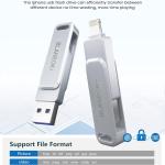 MFi Certified 256GB Flash Drive for iPhone Photo Stick, USB Memory Stick High Speed iPhone Flash Drive, External Memory Storage USB Stick Thumb Drive for iPhone/iP/Android/PC (Metallic Silver)