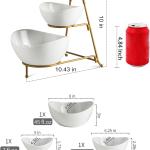 YHOSSEUN 3 Tier Serving Stand Oval Serving Bowl with Metal Rack, Tied Serving Bowls Food Display Dessert Appetizer, Chip and Dip Serving Bowl Set for Parties, Gold-45oz / 17.5oz / 7oz