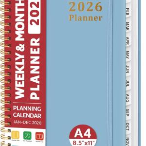 2026 Planner, Weekly and Monthly Calendar Planner, January 2026 - December 2026, Hardcover 2026 Calendar Book with Tabs For Women & Men, Inner Pocket, Spiral Bound, Perfect for Office Home School Supp