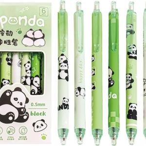 6 Pcs Cartoon Retractable Pens Gel Ink Pens Cute Panda Pen 0.5mm Black Ink Writing Pen Office School Supplies for Women Girls (Panda)