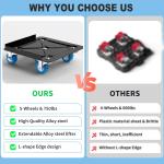 Heavy Duty Furniture Dolly 360° Rotating 5 Wheels, Alloy Steel 3000 lbs Lo Capacity Furniture Movers with Measuring Tape & Leveler