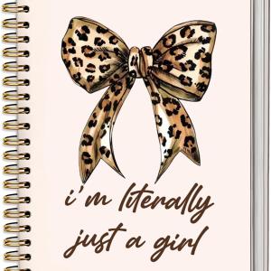 Cheetah Leopard Print Bow Notebook Journal Gifts for Women Girls,I'm Literally Just a Girl Leopard Print Spiral Notebook,Pink School Office Supplies, Supplies 5.5x8.3 Inch