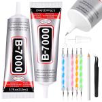 B7000 hesive Rhinestones Glue for Crafts, 2PCS 110ml / 3.7 fl oz with 5 Dotting Pen Tool, Wax Pencil and Tweezer, Jewelry Glue for DIY Craft, Makeup, Shoes, Jewelry Making, Nail Art