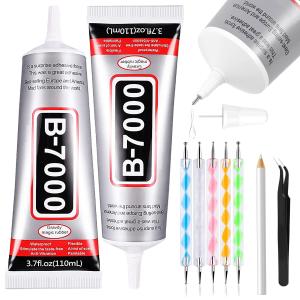 B7000 hesive Rhinestones Glue for Crafts, 2PCS 110ml / 3.7 fl oz with 5 Dotting Pen Tool, Wax Pencil and Tweezer, Jewelry Glue for DIY Craft, Makeup, Shoes, Jewelry Making, Nail Art
