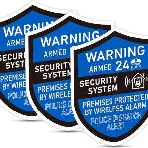 3PCS Security Alarm System Sign for Home, Self-hesive Weatherproof Small 24 Hours Warning Sticker, Safety Protection System for House Doors and Windows, Business Indoor & Outdoor Use 2.8x2.4 In