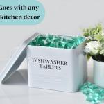 Farmhouse Dishwasher Pods Container with Lid – Metal Dishwasher Pod Holder for Kitchen Organization, Dish Pods Storage Box Holds Over 100 Pacs