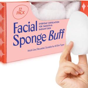 [12 Pack] Regular Exfoliating Facial Sponge for Face - Daily Cleansing Face Scrubber - Exfoliating Ps - Puf for Removing Makeup, Dirt, and De Skin - Reusable Face Ps Buf Dirt Away