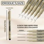 6-Pack Extra Fine Point Writing Pens - 0.25mm Ultra Thin Micron Pen - No Bleed Micro Line Tip Fineliner - Smooth Waterproof Gel Felt Ink Markers Stuff - Bible Journaling Study & Office Supplies