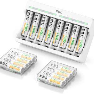 EBL Rechargeable AAA Batteries with Charger, 1100mAh NiMH, 1.2V, Recharge up to 1200x Times, Triple A Batteries for Remote Cordless Phone (16 Pack)