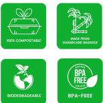 Biodegrable To Go Food Containers - Heavy Duty Disposable Clamshell Take Out Boxes with Lids. Designed for Restaurant Delivery or Home (6X6 Clamshell Container 100pck)