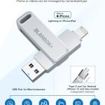 MFi Certified 256GB Flash Drive for iPhone Photo Stick, USB Memory Stick High Speed iPhone Flash Drive, External Memory Storage USB Stick Thumb Drive for iPhone/iP/Android/PC (Metallic Silver)