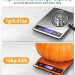 Food Scale - 15kg/33lb Digital Kitchen Scale with Full-View LCD Display, Grams and Ounces, Easy Clean Stainless Steel, 6 Units with Tare Function, Precise for Baking, Cooking & Meal Prep, Black