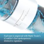 Conklin Mark Twain Crescent Filler Fountain Pen - Blue Array with Chrome Trim - Fine Nib - Luxury Writing Instrument