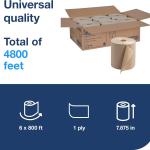 Tork Paper Towel Roll Natural - Universal Hand Roll, Natural Paper Towels with Brown Tissues me of 100% Recycled Fiber, 6 Rolls x 800 ft, Compatible with H21 Dispenser, RK800E