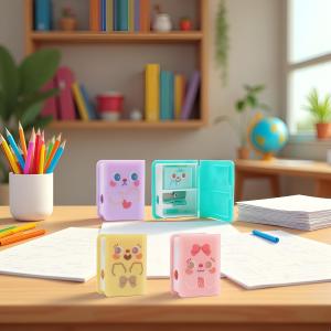 4Pcs Cute Dual Purpose Book Pencil Sharpener Eraser, Cute Cartoon Student Eraser Pencil Sharpener Office Supplies Writing and Correction Supplies