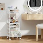 HapiRm Makeup Organizer Storage Cart - Floor Skincare Make Up Storage with 4 Drawers, Rolling Makeup Cart Vanity Organizer Cosmetics Display Cases Holder for Skin Care Perfume Nail Polish