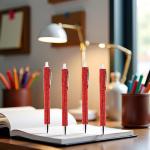 4Pcs Red Rhinestone Bling Metal Ballpoint Pens Stationery Press Pen Black Ink Gift Pens for Women Girls Coworkers Novelty Cool Signature Pen Writing and Correction Supplies Pens and Refills