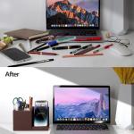 Desk Supplies Organizer, Multi-Functional Pencil Pen Holder with Wireless Charger, Desktop Stationery Organizer, Home Office Supply Storage Box Cdy (Brown)