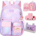 Rainbow Backpack For Girls Kids,Cute Student School Backpack With Pen Bag,Aesthetic Starry Rainbow Laptop Travel Bag