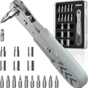 AXTH 17in1 Right Angle Ratcheting Screwdriver Set, [Bearing Steel] 36-Tooth Mini Ratchet Wrench, Men Gifts, Low Profile Ratchet Screwdriver, Magnetic Offset Screwdriver Repair Tool