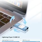 MFi Certified 256GB iPhone Flash Drive, Photo Stick Memory Stick for iPhone iP, USB Thumb Drive for Photos Videos Transfer & Backup, External Storage Compatible for iPhone/Android/PC/Mac (Blue)