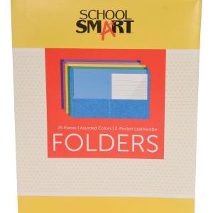 School Smart 2-Pocket Folders, Assorted Colors, Pack of 25 - 084900