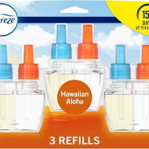 Febreze Plug In Air Freshener, Odor-Fighting Scented Oil Refill, Air Fresheners for Home and Bathroom and Kitchen, Long Lasting for Strong Odors, Hawaiian Aloha Scent, 0.87oz Refills, 3 Count