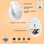 Logitech Lift Vertical Ergonomic Mouse, Wireless, Bluetooth or Logi Bolt USB Receiver, Quiet clicks, 4 Buttons, Compatible with Windows/macOS/iPOS, Laptop, PC - Off White