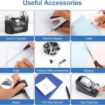 Office Supplies for Desk,14pcs Black Desk Sets and Accessories, Office Supply Kit with Mesh Desktop Organizer and Stapler,Staple Remover, Staples,Tape Dispenser,Sticky Tabs,Scissors, Ruler