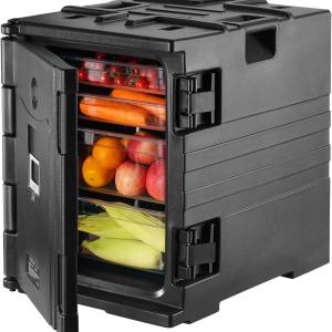VEVOR Insulated Food Pan Carrier, 95 Qt Hot Box for Catering, LLDPE Food Box Carrier w/Double Buckles, Front Loing Food Warmer w/Handles, Stackable End Loer for Restaurant, Canteen, etc. Black