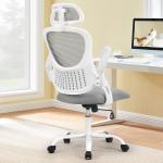 Sweetcrispy Home Office Desk Chair, Ergonomic High-Back Mesh Rolling Work Computer Chairs with Wheels and justable Herests, Comfortable Lumbar Support, Comfy Flip-up Arms for Bedroom, Study, Grey